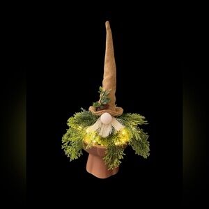 Handcrafted Whimsical Lighted Gnome with Greenery & Rustic Hat